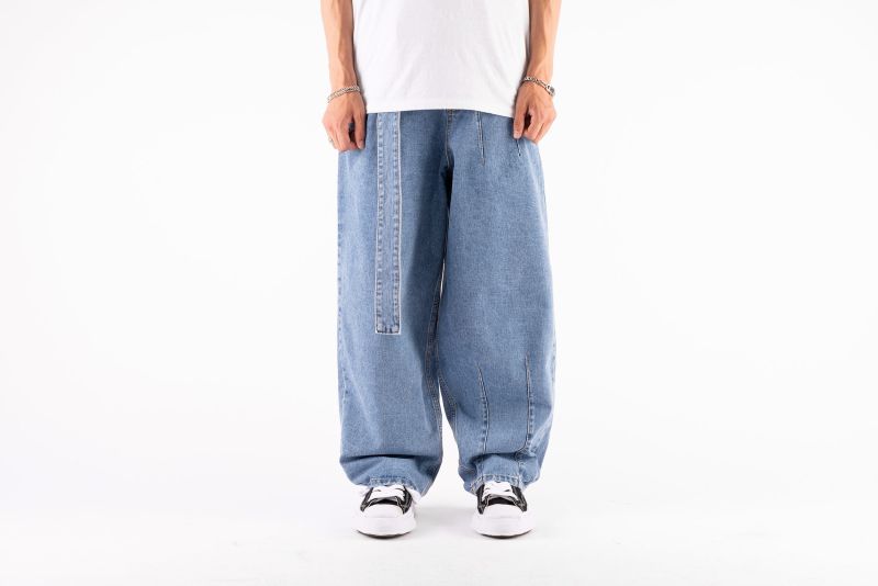 AJOBYAJO Asymmetric Washed Denim Pants